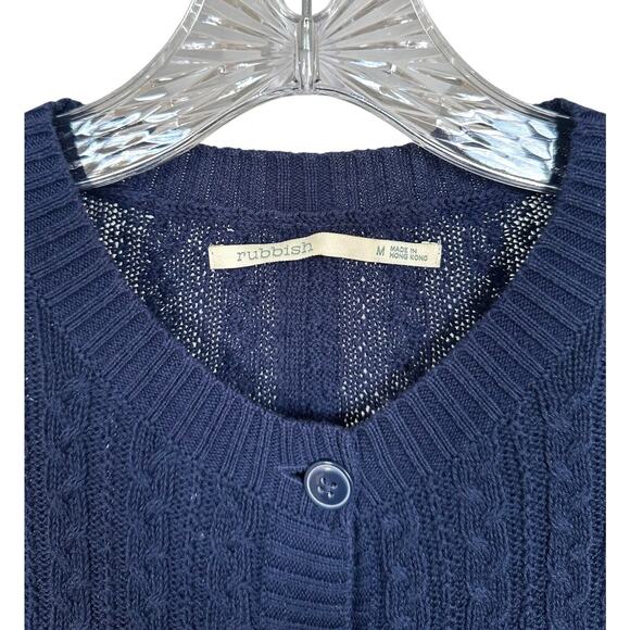 Rubbish Women's Button Down Cardigan Sweater Half Sleeve Size M Navy Blue - Picture 3 of 9